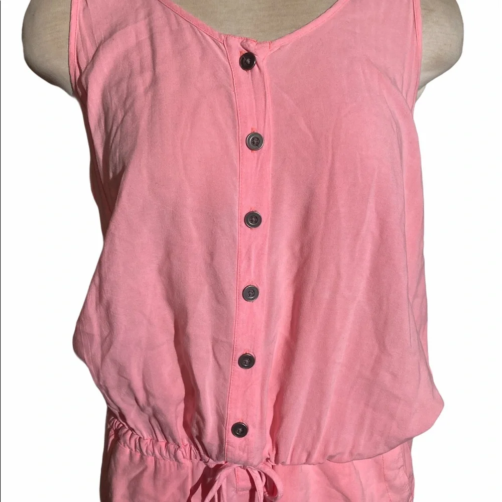 Women’s Pink Button-Front Romper with Lace Straps